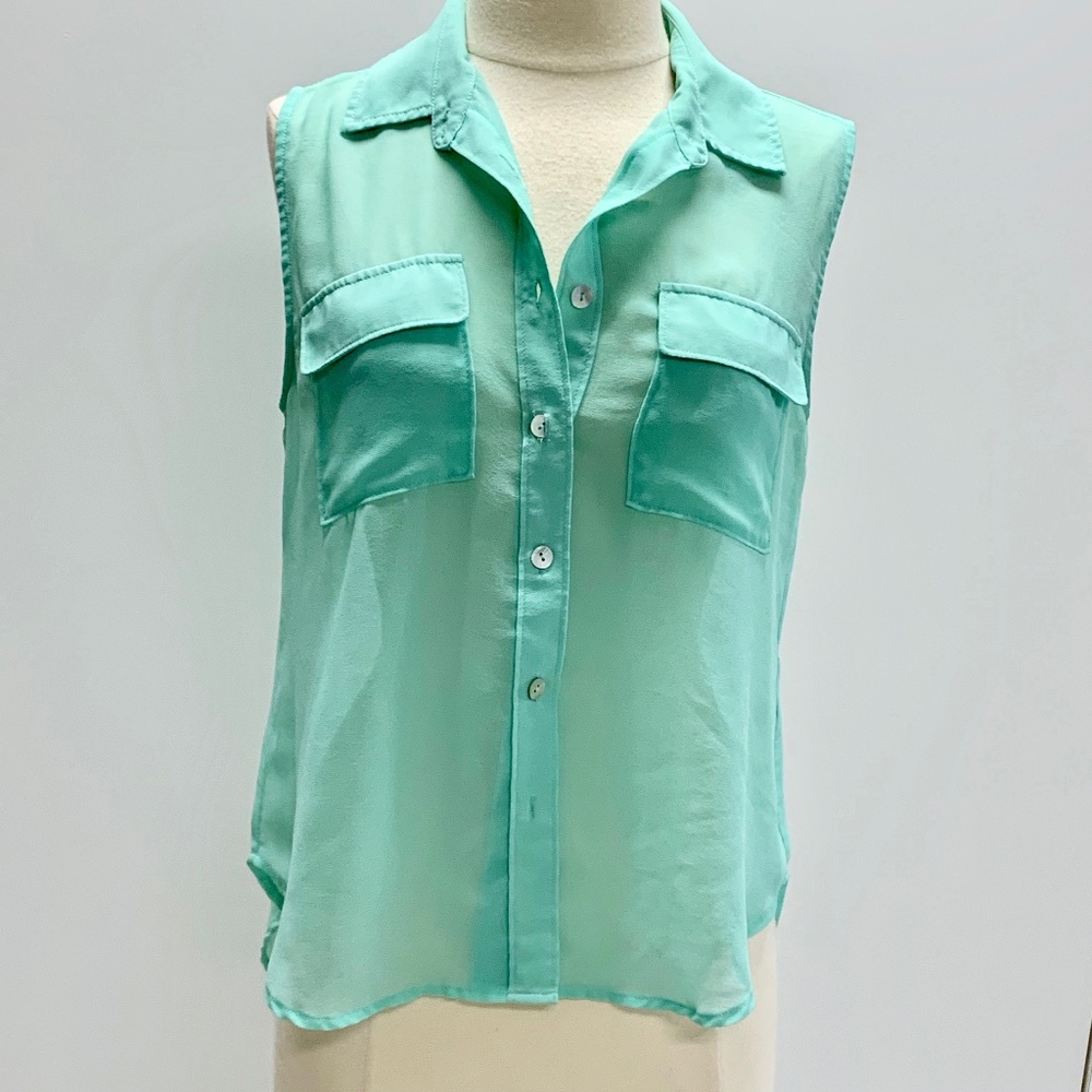 Sheer Sleeveless Button Down Blouse